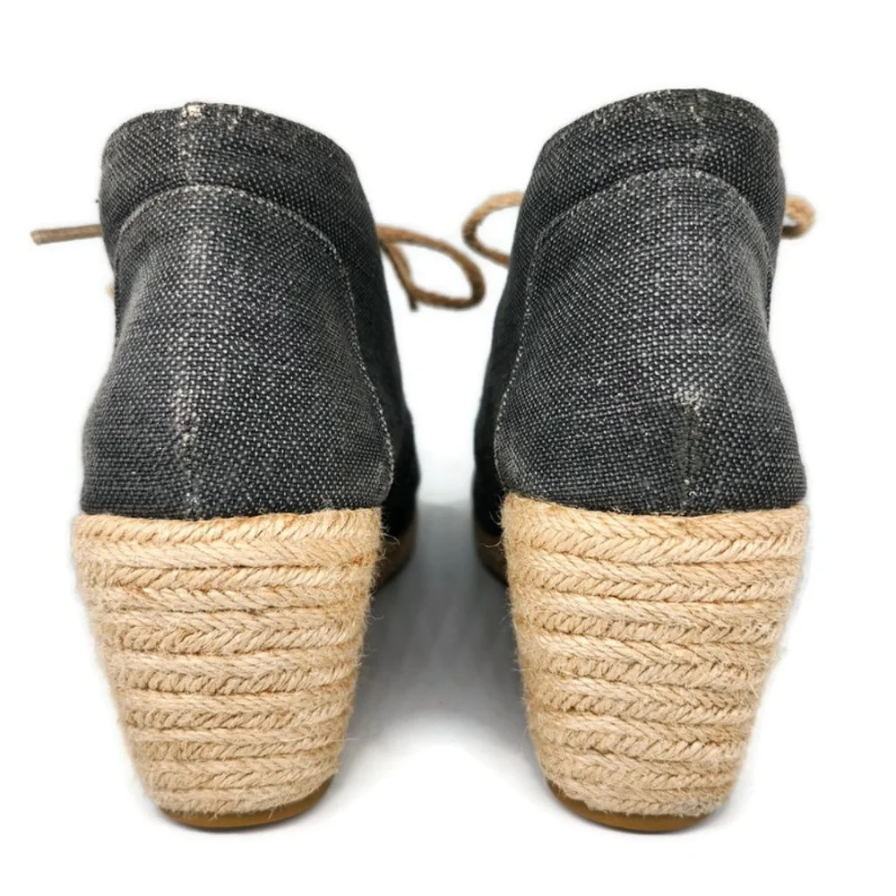 Corkys Sand Faded Black Sparkle Canvas Woven Jute Wedge Lace-Up Ankle Booties